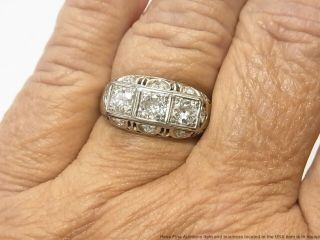 2ctw Old Cut Diamond 14k White Gold Filigree Ring Antique 3 Stone 1930s Stunner 12
