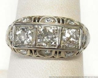 2ctw Old Cut Diamond 14k White Gold Filigree Ring Antique 3 Stone 1930s Stunner 2