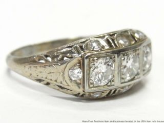 2ctw Old Cut Diamond 14k White Gold Filigree Ring Antique 3 Stone 1930s Stunner 3