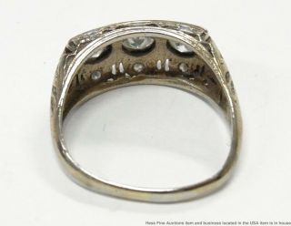 2ctw Old Cut Diamond 14k White Gold Filigree Ring Antique 3 Stone 1930s Stunner 4
