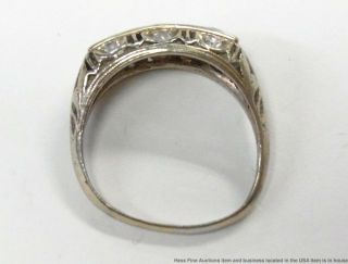 2ctw Old Cut Diamond 14k White Gold Filigree Ring Antique 3 Stone 1930s Stunner 5