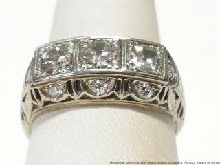 2ctw Old Cut Diamond 14k White Gold Filigree Ring Antique 3 Stone 1930s Stunner 8