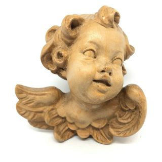 W9 Wood Carved Cherub Angel Head Vintage German 1950 
