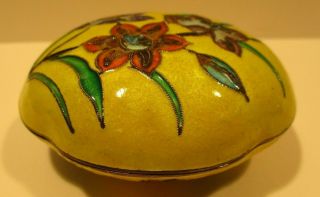 Early Rare Cloisonne Silver Trinket Box Yellow - Flowers -