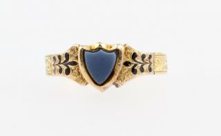 Antique Victorian 15ct Gold Shield Hard Stone Mourning Ring