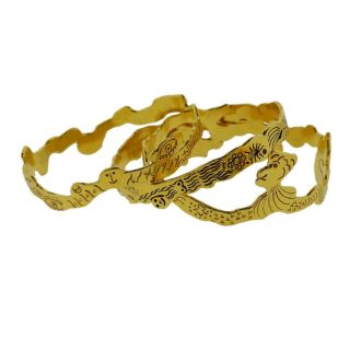 Jean Mahie 22k Gold Charming Monsters Bangle Bracelet Set Of 3