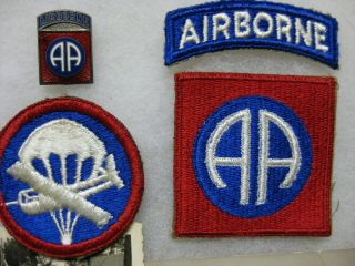 WWII 82ND AIRBORNE PARATROOPER PHOTOS WITH PATCHES AND PIN GROUP D - DAY 2