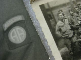 WWII 82ND AIRBORNE PARATROOPER PHOTOS WITH PATCHES AND PIN GROUP D - DAY 8
