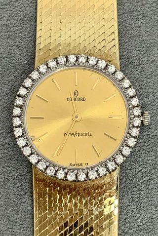 Vintage Ladies14k Yellow Gold Diamond Concord Quartz Watch 9