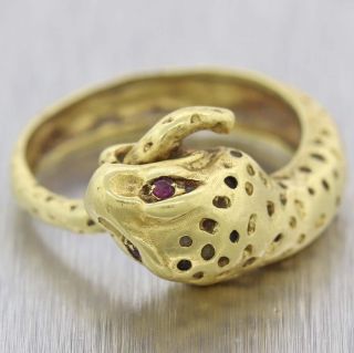 Vintage Estate Solid 18k Yellow Gold Ruby Snake Band Ring D8
