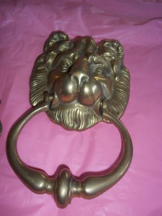 Vintage Solid Brass Lion Head Door Knocker With Round Strike Plate Screws 7 X 4