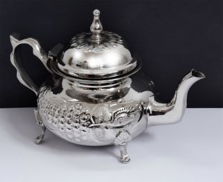 Lovely Vintage Eastern Metal Teapot With Ornate Fruit Design In