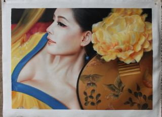 Portrait Oriental Ancient Girl Beauty Oil Painting On Canvas 20 " X28 "