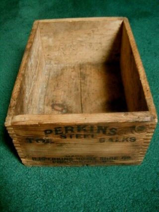 Vintage Wood Box Crate Perkins Steel Toe Calks Horse Shoe Providence Blacksmith