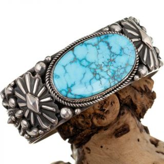 Albert Jake Turquoise Bracelet Cuff Sterling Silver Mens Navajo Waterweb Kingman