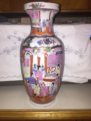 Antique Chinese Famille Rose? / Verte Porcelain Vase / Lamp 14.  5”