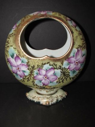 Vintage Hard - Paste Porcelain Basket Vase With Handle Hand Painted,  Ca.  1940