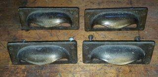 Vintage 4 Matching Bin Pulls Cup Pulls Drawer Pulls Cast Metal Bronzed Finish 2