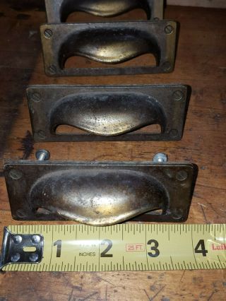Vintage 4 Matching Bin Pulls Cup Pulls Drawer Pulls Cast Metal Bronzed Finish 4