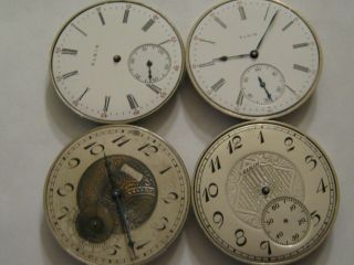 Elgin 12s (4) Pocket Watch Movements For Repair,  All Need Cannon Pinion Adjustme