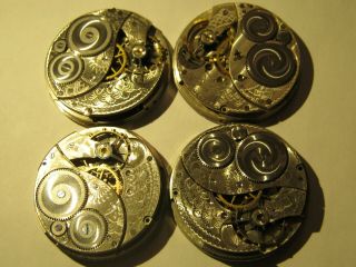 Elgin 12s (4) pocket watch movements for repair,  all need cannon pinion adjustme 3