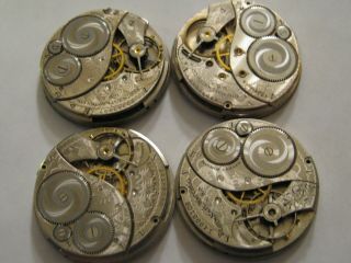 Elgin 12s (4) pocket watch movements for repair,  all need cannon pinion adjustme 4