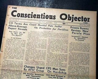 Rare Anti - War World War Ii Conscientious Objector 1944 Old Wwii Newspaper