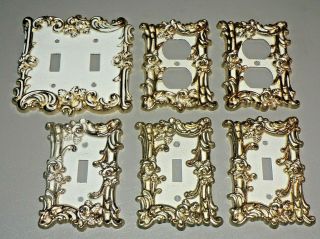 Vtg 1967 American Tack & Hardware White Brass Roses Switch Plate Outlet Covers