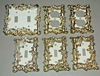 VTG 1967 AMERICAN TACK & HARDWARE WHITE BRASS ROSES SWITCH PLATE OUTLET COVERS 5