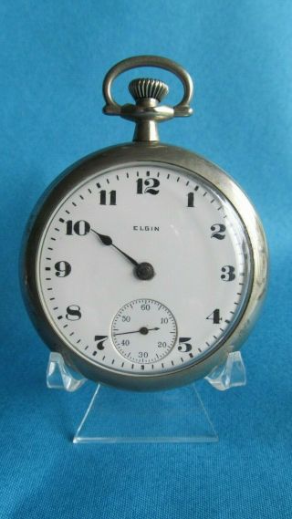 Antique Elgin 18 Size Open Face Pocket Watch 7 Jewel Grade 294 Model 5 Running