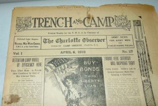 Antique Wwi Newspaper Trench And Camp Camp Greene Charlotte Nc April 8 1918