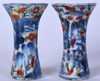Pair Chinese Porcelain Vase Chinese Blue & White Clobbered Kangxi Khang Shi Qing