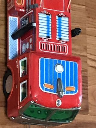 12” Vintage Yonezawa 8 - 119 Japanese Tin Friction Fire Truck Nozzle 8 - 119 7
