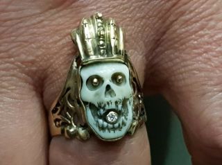 Antique Victorian Gold Diamond Decorated Memento Mori Skull Ring Rare