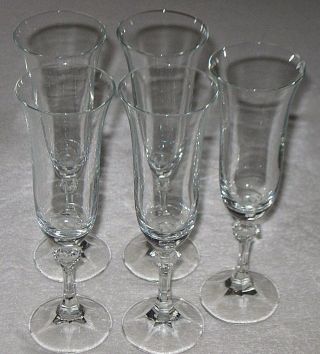 Set Of 5 Vintage 20th Century Crystal Glass Wine Goblets Stem Glass 7 " Ht