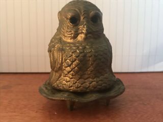 Antique Vantines Ornate Owl Incense Burner 1925 Figural Cast Metal