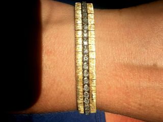 Vintage 14k Gold Stunning Crystal Clear Rhinestone Bracelet 7 "