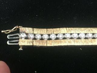 VINTAGE 14K GOLD STUNNING CRYSTAL CLEAR RHINESTONE BRACELET 7 