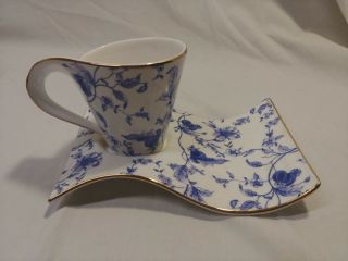 Adeline China Porcelain Cup And Saucer Blue Floral Gold Trim