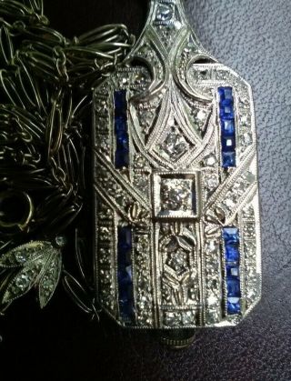 Vintage Art Deco Platinum Diamond Sapphire & Gold Pocket Watch Case Pendant
