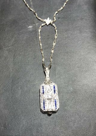 Vintage ART DECO Platinum Diamond Sapphire & Gold Pocket Watch Case Pendant 5