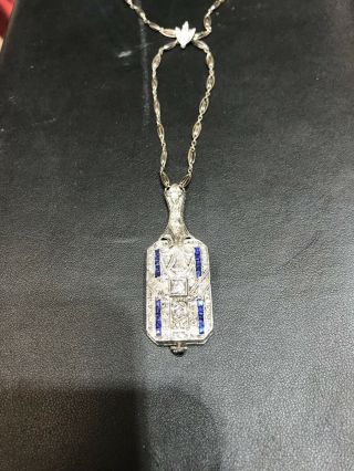 Vintage ART DECO Platinum Diamond Sapphire & Gold Pocket Watch Case Pendant 7