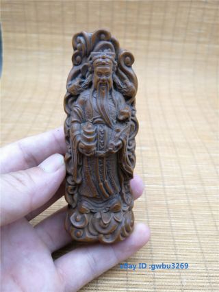 Rare Chinese Old Boxwood Hand Carved God Of Wealth Buddha Statue Collect