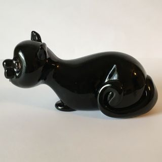 Vtg,  Murano Glass Black Cat Decanter Bischoff Cherry Wine Italy Glass Eyes
