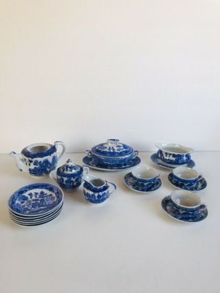 Vintage Japan Blue Willow Transfer Ware Child’s Tea Set 20 Pc Set