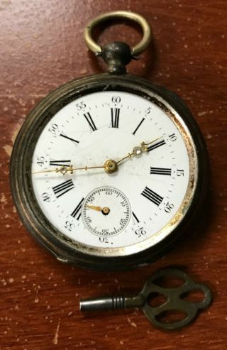 Vintage Galonne 800 Silver Key Wind Pocket Watch Not Running