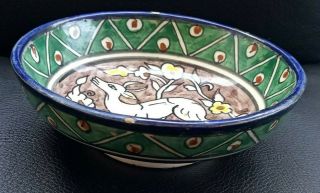 Vintage 1960s JORDAN Jerusalem Armenian CERAMIC BOWL Hand Painted DEER GAZELLE 4