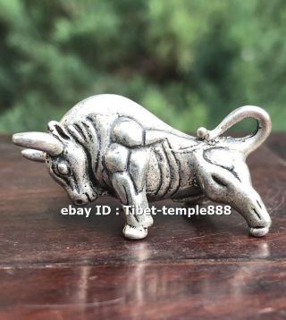 4 Cm Miao Silver Chinese Zodiac Animal Ox Guardian Beast Statue Amulet Pendant