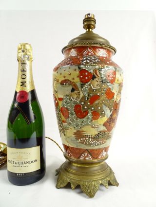 Antique Japanese Satsuma Vase Converted To Lamp Meiji Japan C1910 A/f
