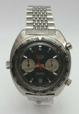 Vintage Heuer Autavia Viceroy 1163V Black 42mm Chronograph Stainless Steel Watch 2